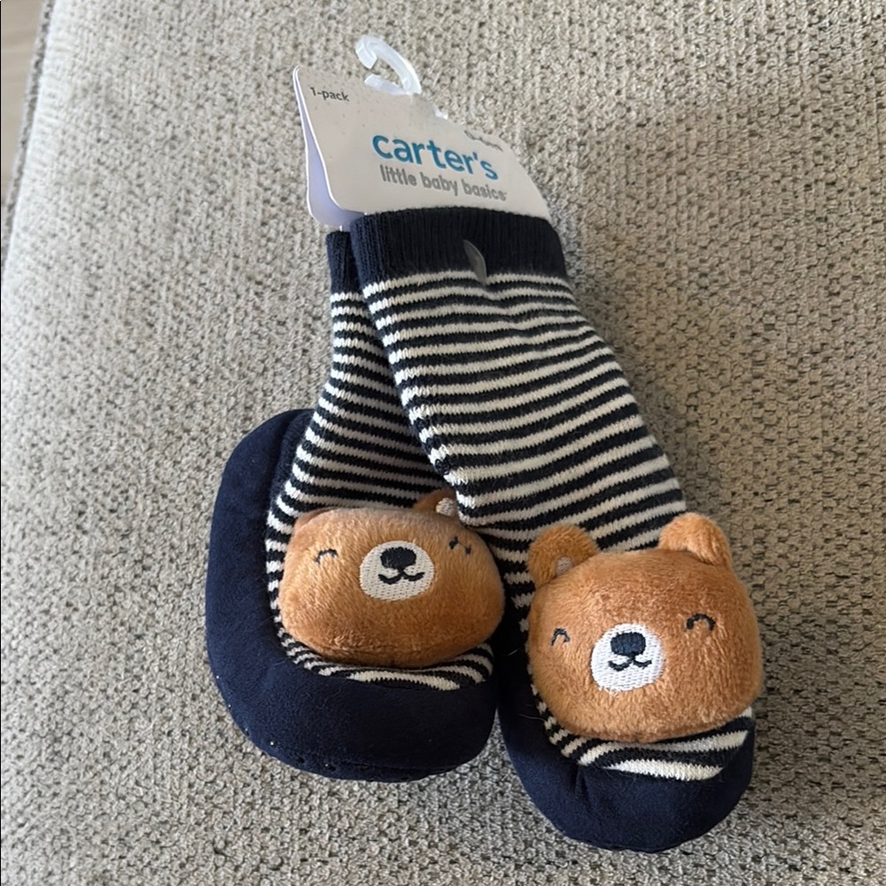 Carter's Baby Booties with Bear Design - Navy and White